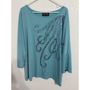 Bob Macke Wearable Art Women’s Plus Size 2X Sequin Turquoise Top Blouse